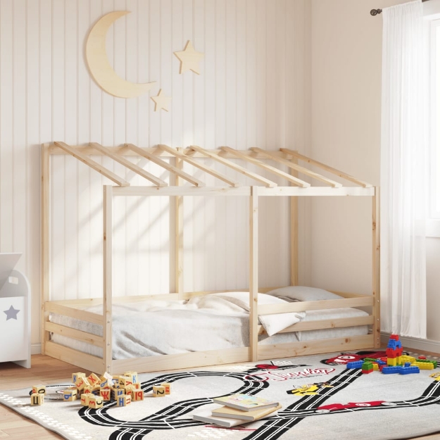 Letto Bambini con Tetto Bianco 80x200 cm Legno Massello di Pino