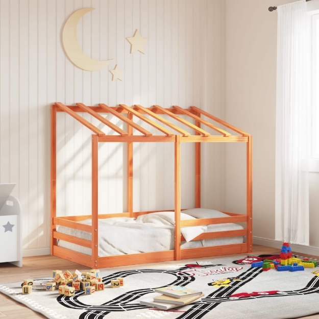 Letto Bambini con Tetto Marrone Cera 70x140 cm Massello Pino