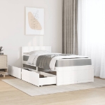 Letto Cassetti e Materasso Bianco 90x200 cm Legno Massello Pino