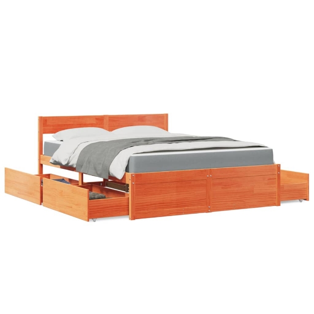 Letto Cassetti e Materasso Cera 160x200cm Legno Massello Pino