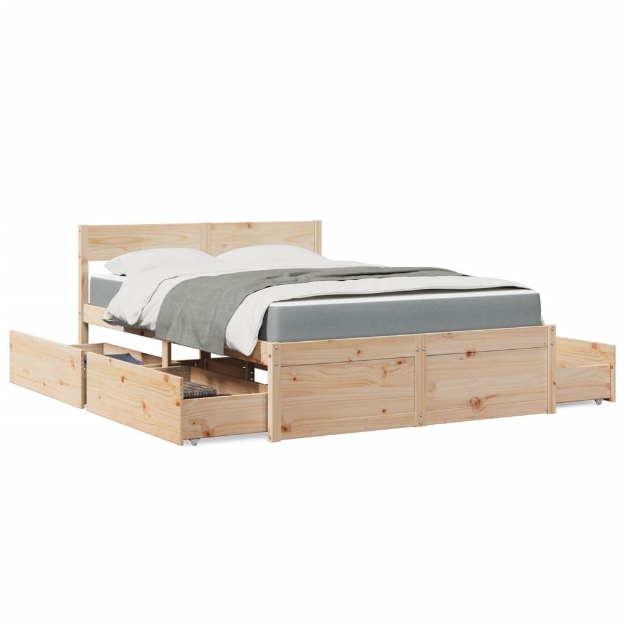 Letto con Cassetti e Materasso 120x190 cm Legno Massello Pino