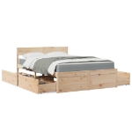 Letto con Cassetti e Materasso 120x200 cm Legno Massello Pino