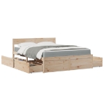 Letto con Cassetti e Materasso 140x200 cm Legno Massello Pino