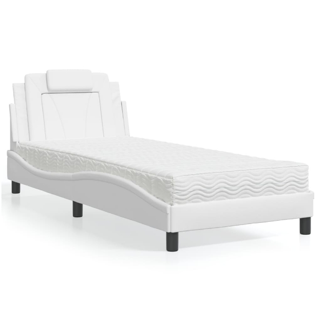 Letto con Materasso Bianco 90x200 cm in Similpelle