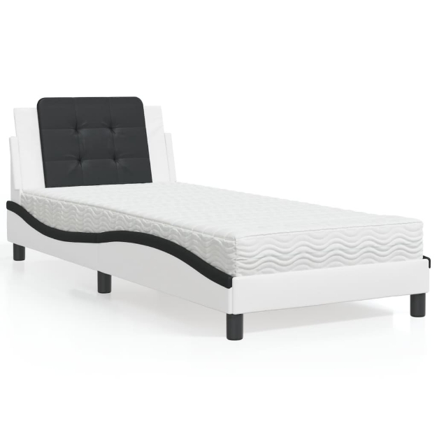 Letto con Materasso Bianco e Nero 100x200 cm in Similpelle