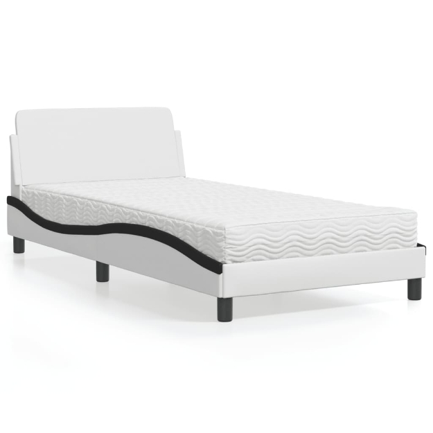 Letto con Materasso Bianco e Nero 100x200 cm in Similpelle