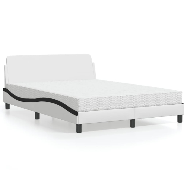 Letto con Materasso Bianco e Nero 140x190 cm in Similpelle