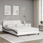 Letto con Materasso Bianco e Nero 140x190 cm in Similpelle