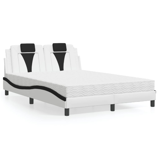 Letto con Materasso Bianco e Nero 140x190 cm in Similpelle