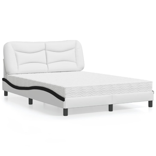 Letto con Materasso Bianco e Nero 140x190 cm in Similpelle