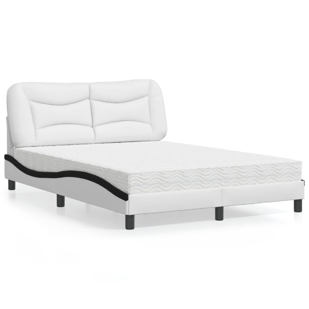 Letto con Materasso Bianco e Nero 140x200 cm in Similpelle