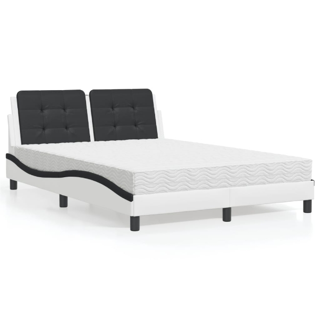 Letto con Materasso Bianco e Nero 140x200 cm in Similpelle