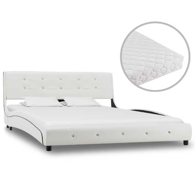 Letto con Materasso Bianco in Similpelle 140x200 cm