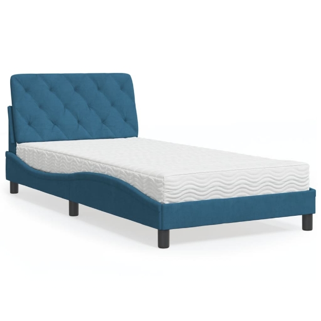 Letto con Materasso Blu 100x200 cm in Velluto