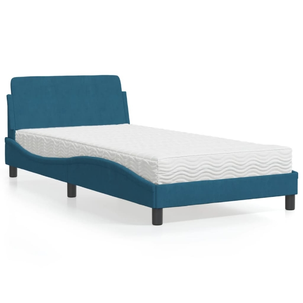 Letto con Materasso Blu 100x200 cm in Velluto