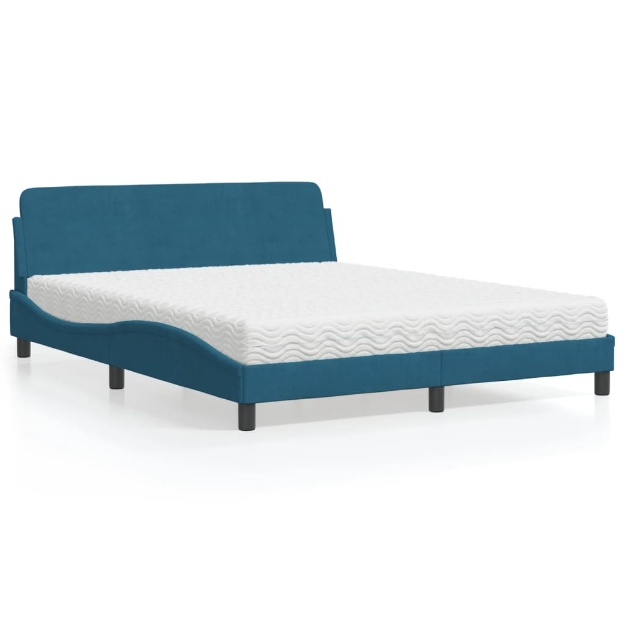 Letto con Materasso Blu 160x200 cm in Velluto