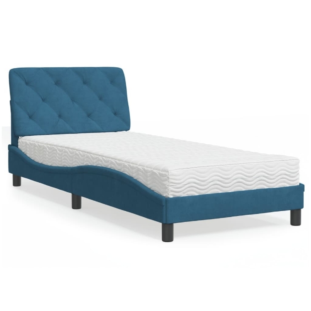 Letto con Materasso Blu 90x200 cm in Velluto