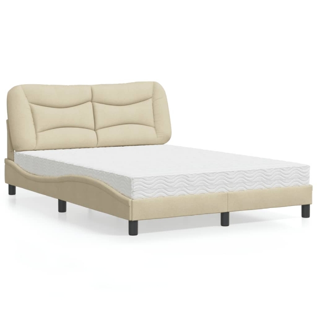 Letto con Materasso Crema 120x200 cm in Tessuto