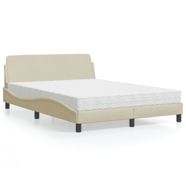 Letto con Materasso Crema 120x200 cm in Tessuto