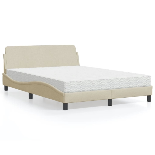 Letto con Materasso Crema 140x19 cm in Tessuto