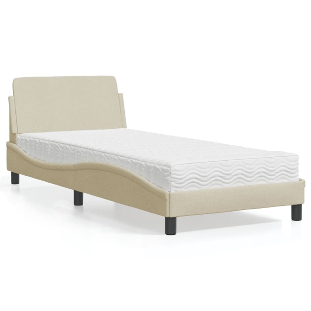 Letto con Materasso Crema 90x190 cm in Tessuto