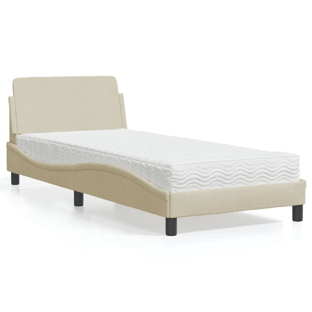 Letto con Materasso Crema 90x200 cm in Tessuto