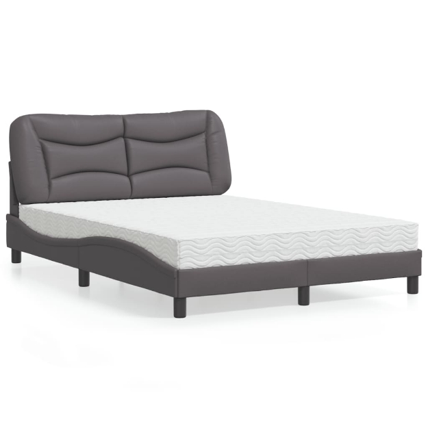 Letto con Materasso Grigio 140x190 cm in Similpelle