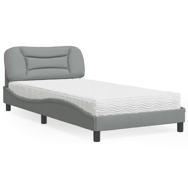 Letto con Materasso Grigio Chiaro 100x200 cm in Tessuto