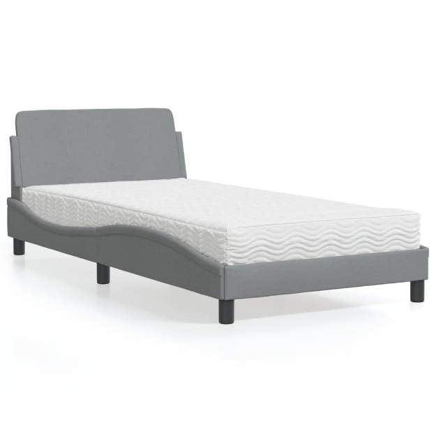 Letto con Materasso Grigio Chiaro 100x200 cm in Tessuto