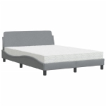 Letto con Materasso Grigio Chiaro 140x190cm Tessuto