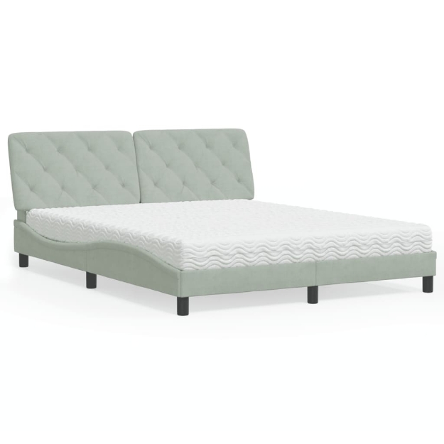 Letto con Materasso Grigio Chiaro 160x200 cm in Velluto