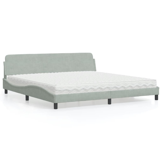 Letto con Materasso Grigio Chiaro 200x200cm Velluto