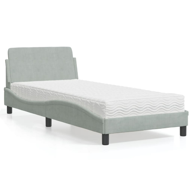 Letto con Materasso Grigio Chiaro 90x200 cm in Velluto