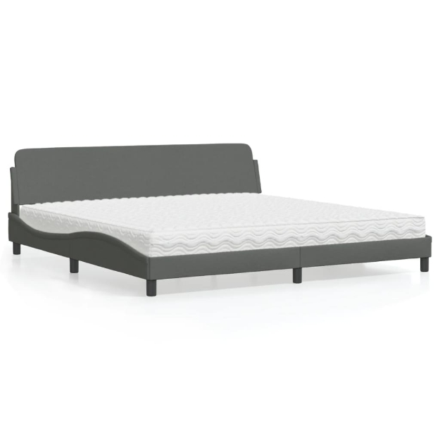 Letto con Materasso Grigio Scuro 200x200 cm in Tessuto