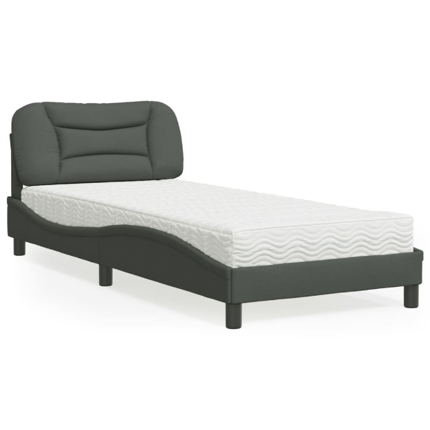 Letto con Materasso Grigio Scuro 90x190 cm in Tessuto