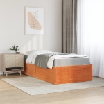 Letto con Materasso Marrone Cera 100x200cm Legno Massello Pino