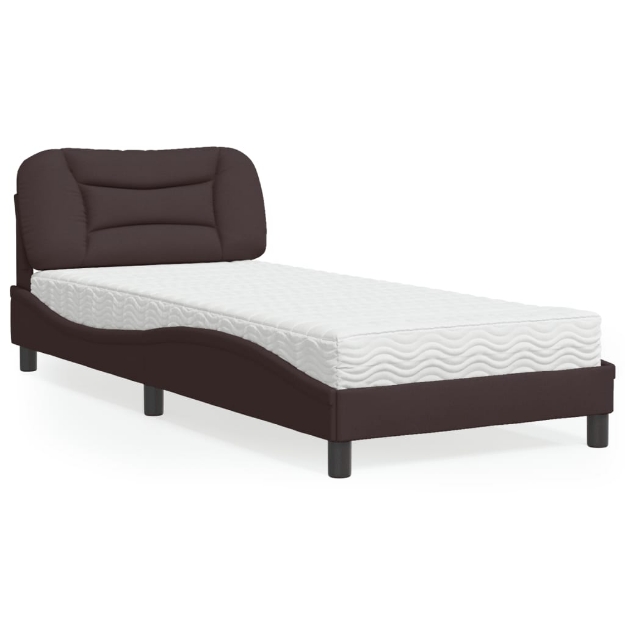 Letto con Materasso Marrone Scuro 90x190 cm in Tessuto