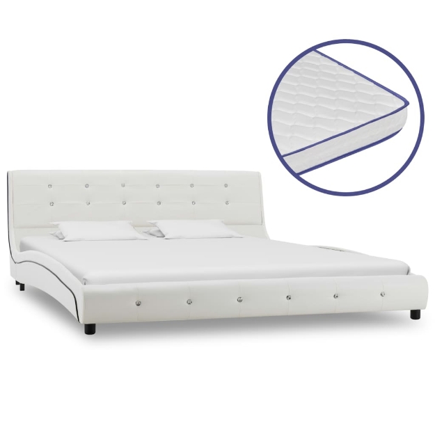 Letto con Materasso Memory Foam Bianco in Similpelle 160x200 cm