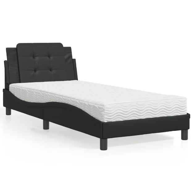 Letto con Materasso Nero 100x200 cm in Similpelle