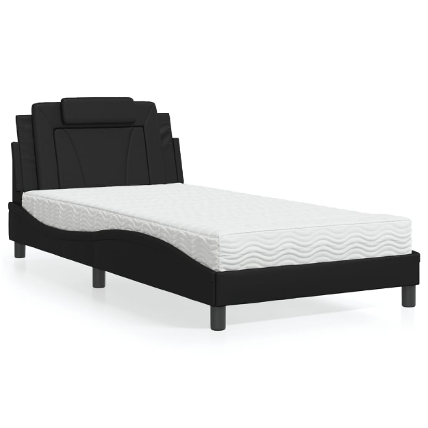 Letto con Materasso Nero 100x200 cm in Similpelle