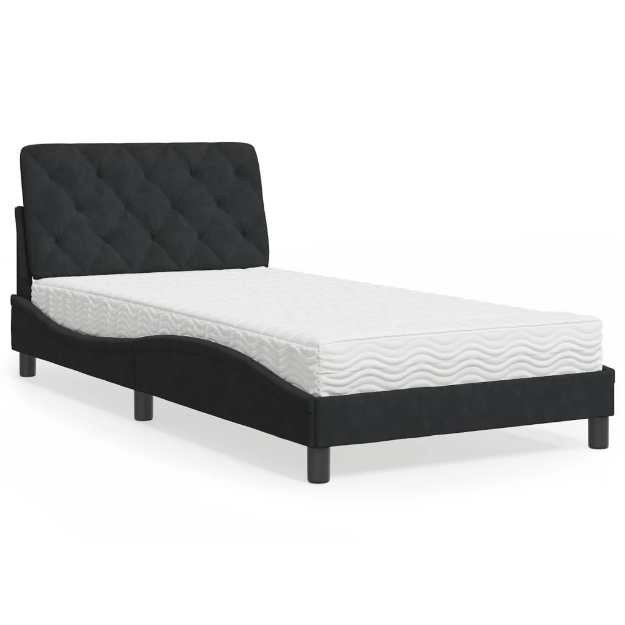 Letto con Materasso Nero 100x200 cm in Velluto