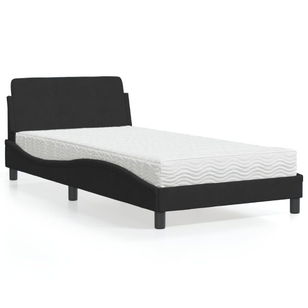 Letto con Materasso Nero 100x200 cm in Velluto