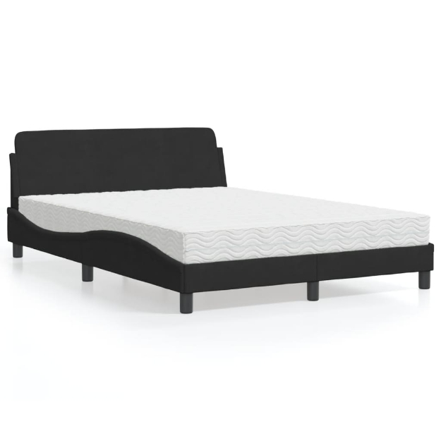 Letto con Materasso Nero 140x190 cm in Velluto