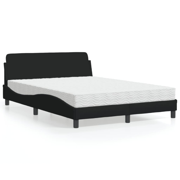 Letto con Materasso Nero 140x200 cm in Tessuto