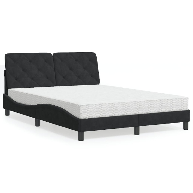 Letto con Materasso Nero 140x200 cm in Velluto