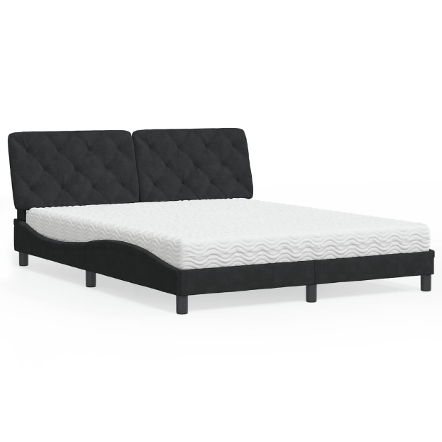 Letto con Materasso Nero 160x200 cm in Velluto