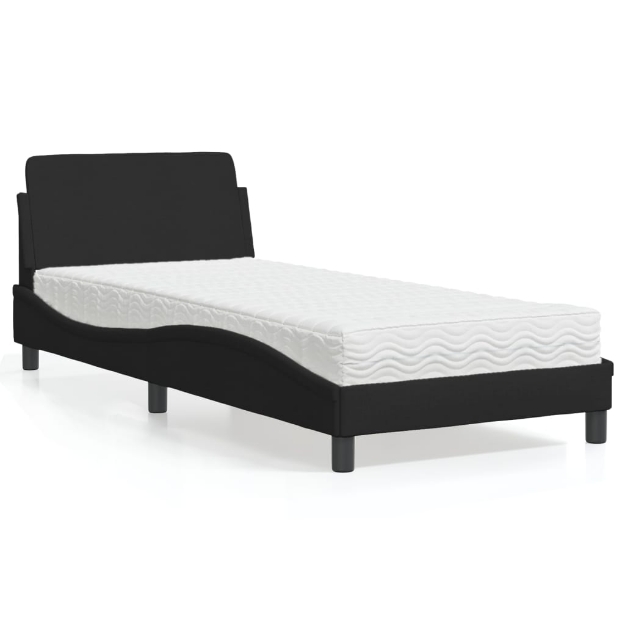 Letto con Materasso Nero 90x190 cm in Tessuto