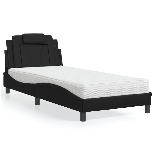 Letto con Materasso Nero 90x200 cm in Similpelle