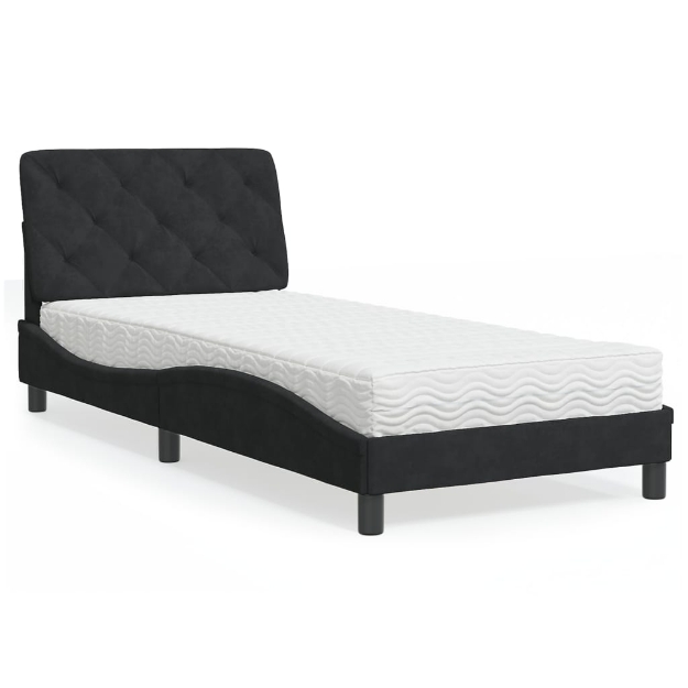 Letto con Materasso Nero 90x200 cm in Velluto