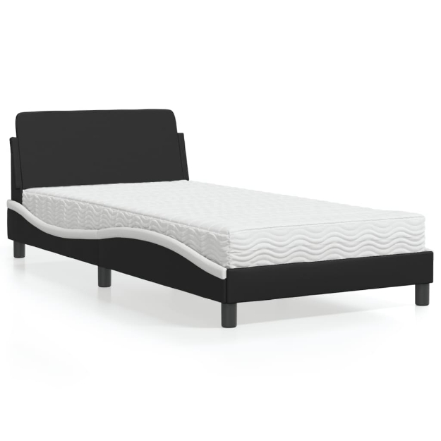 Letto con Materasso Nero e Bianco 100x200 cm in Similpelle